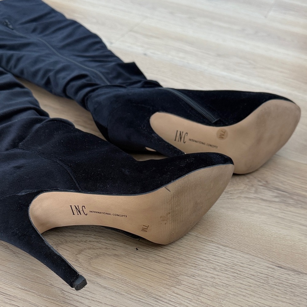 INC International Concepts Black Velour Heeled Boots - Picture 2 of 7